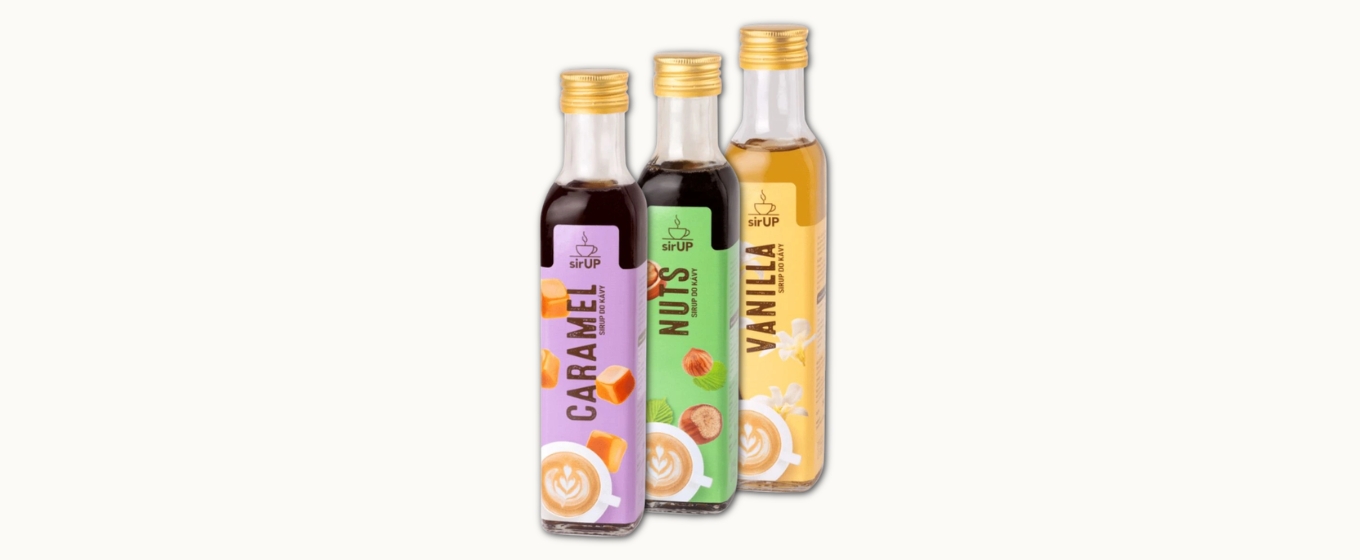 Sirupy do kávy Aromatica – vanilka, karamel, oříšek v lahvičkách 250 ml